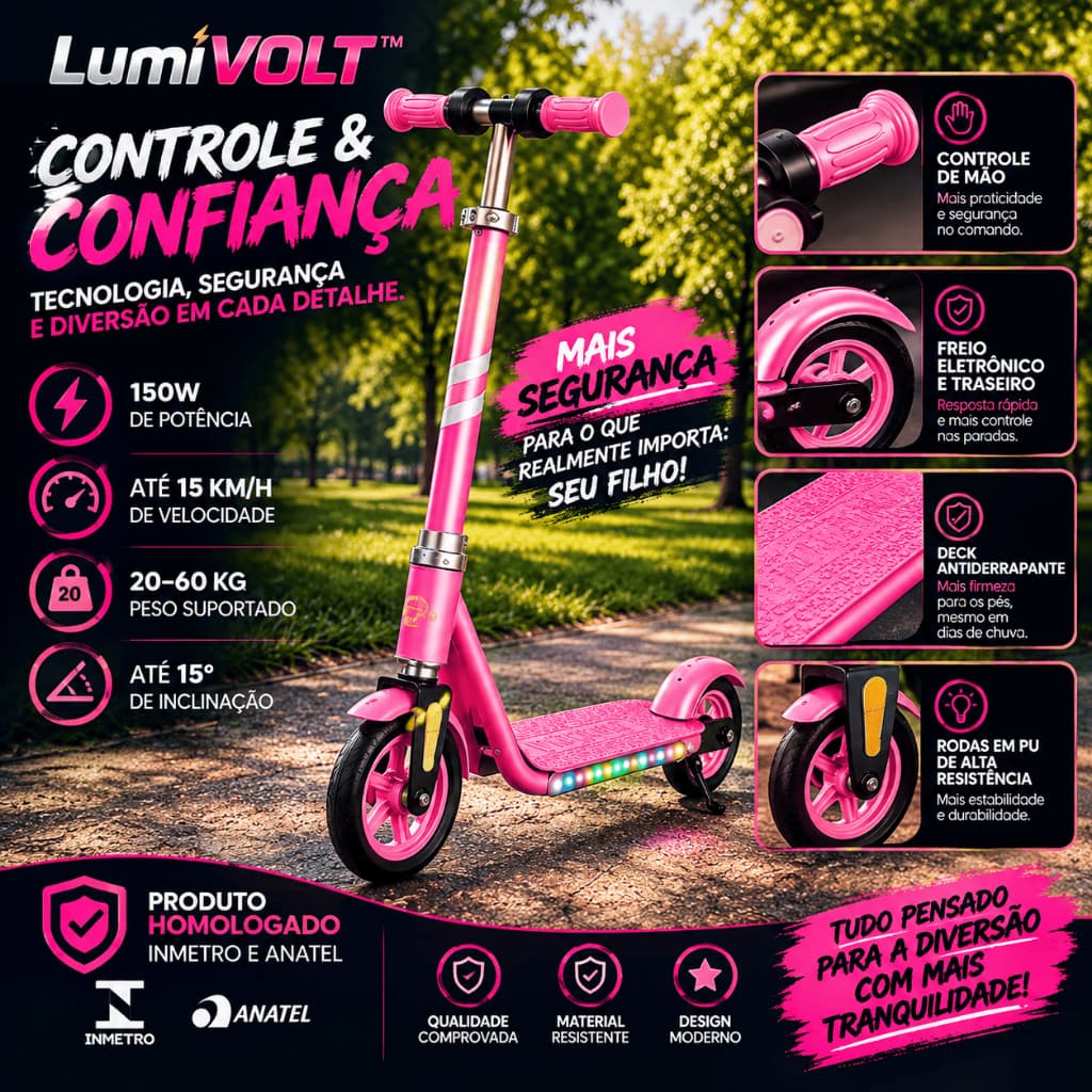 Patinete Infantil Elétrico  Veículo Compacto Seguro Diversão Laranja Azul Rosa