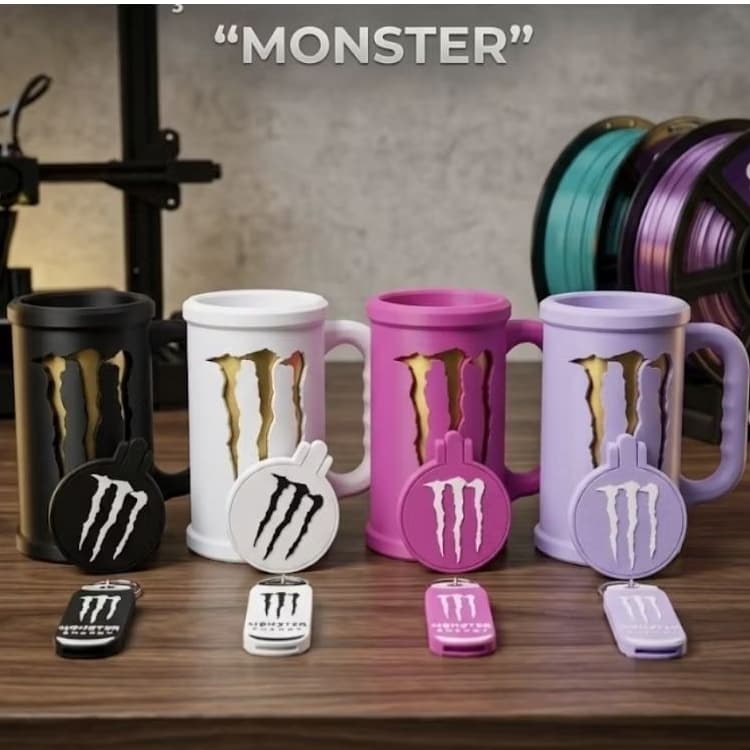 Kit Porta Lata Monster Impresso 3D  Porta Lata Energético + Tampa Lata + Chaveiro Abridor