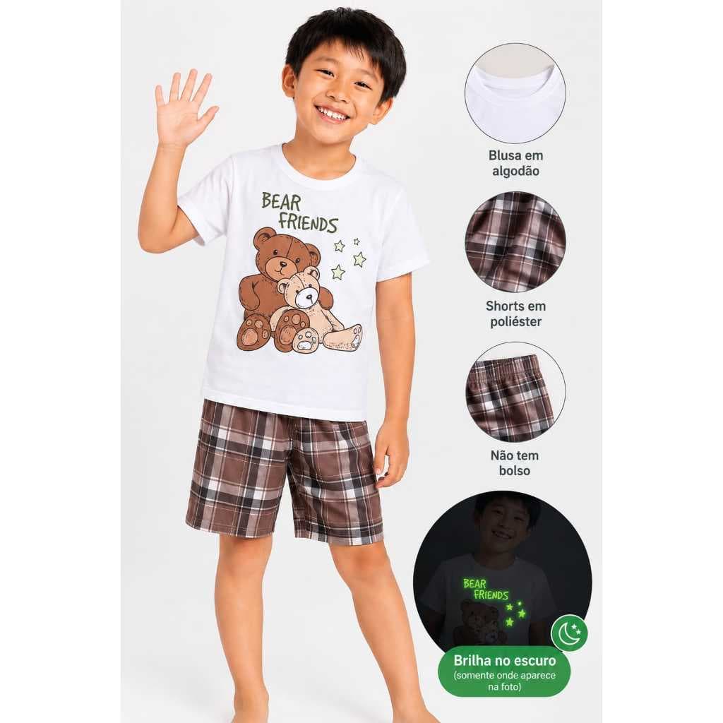 Conjunto pijama infantil verão tema Animais tamanhos 1 ao 8 shorts + blusa manga curta confortavel