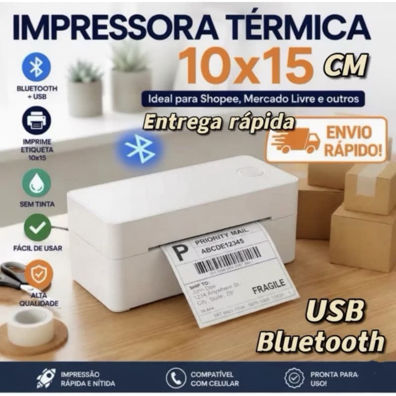 Impressora Termica Etiquetas Adesivas Portatil USB e iPhone Android Moswlo slim Branco