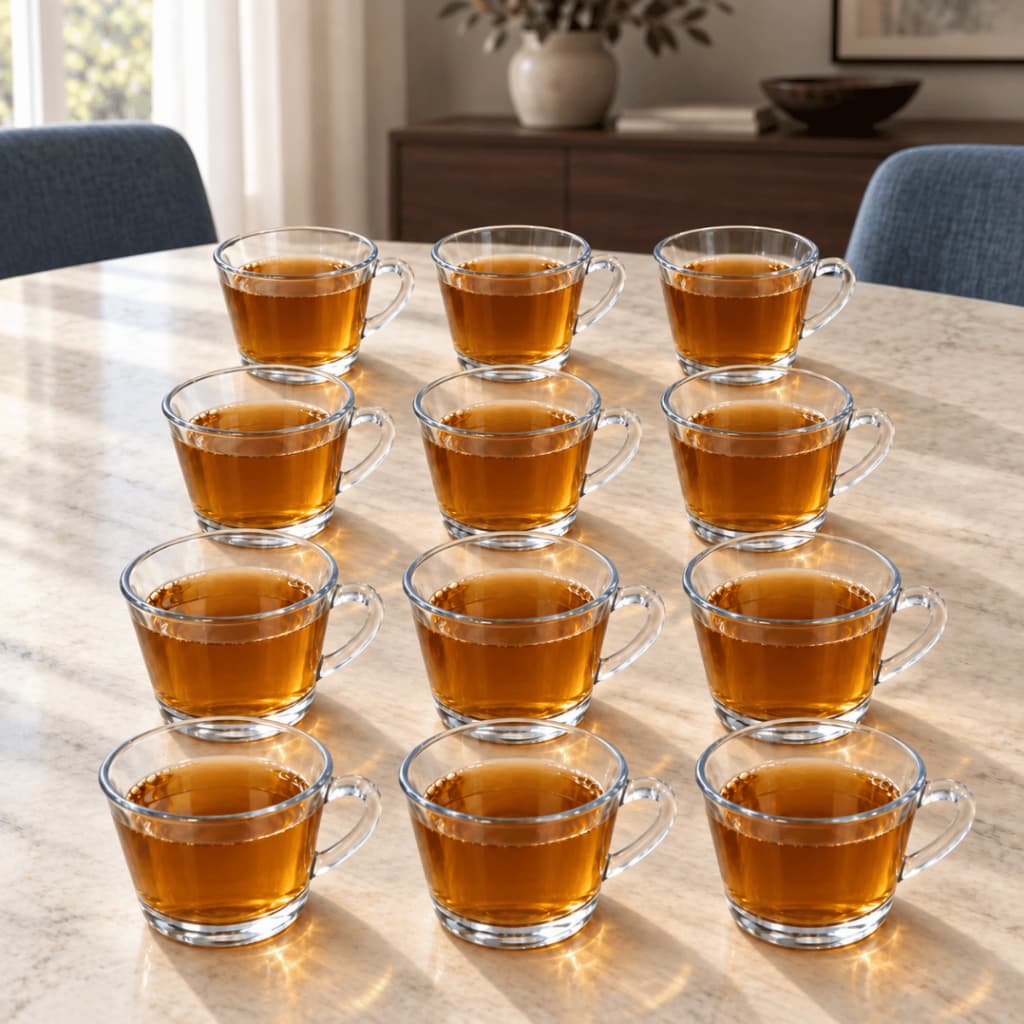 Jogo de Xicara 12 Peças Xícaras SINO CRYSTAL TRANSPARENTE Cristal Caneca Retro Vidro Cha Cafe