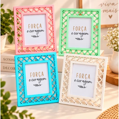 Porta Retrato de Mesa Decorativo para Fotos com Moldura Trançada Colorida