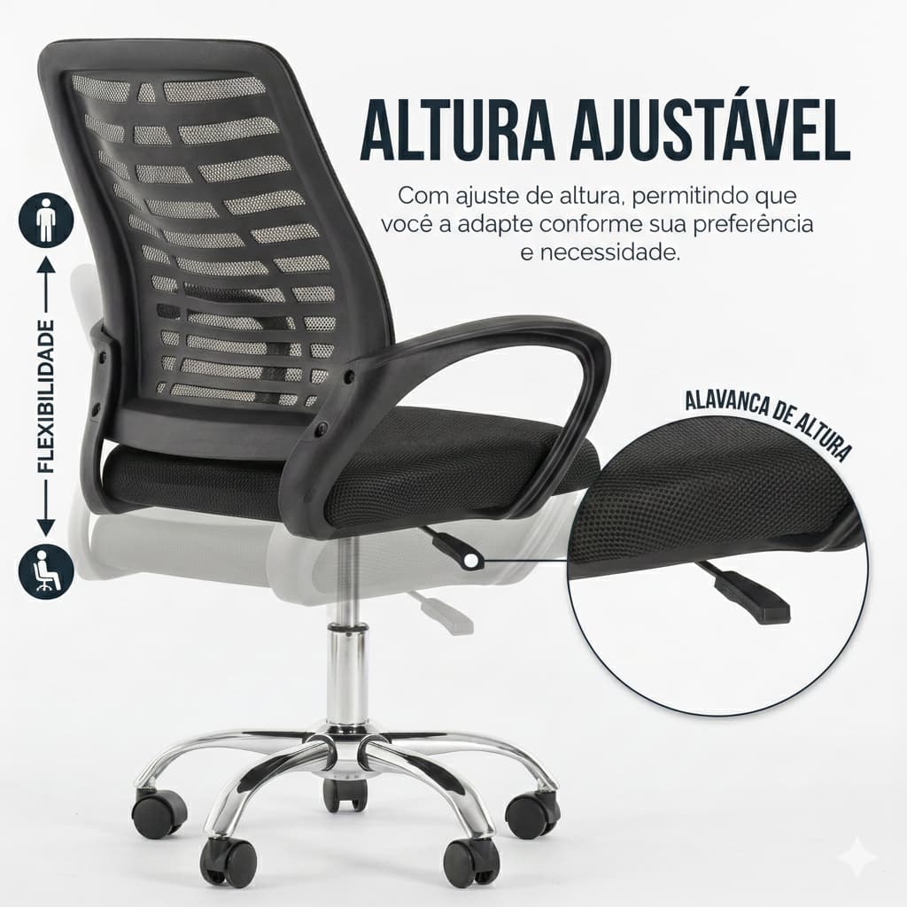 Cadeira Ergonômica Giratória Mesh Preta Top Vendas Conforto Garantido
