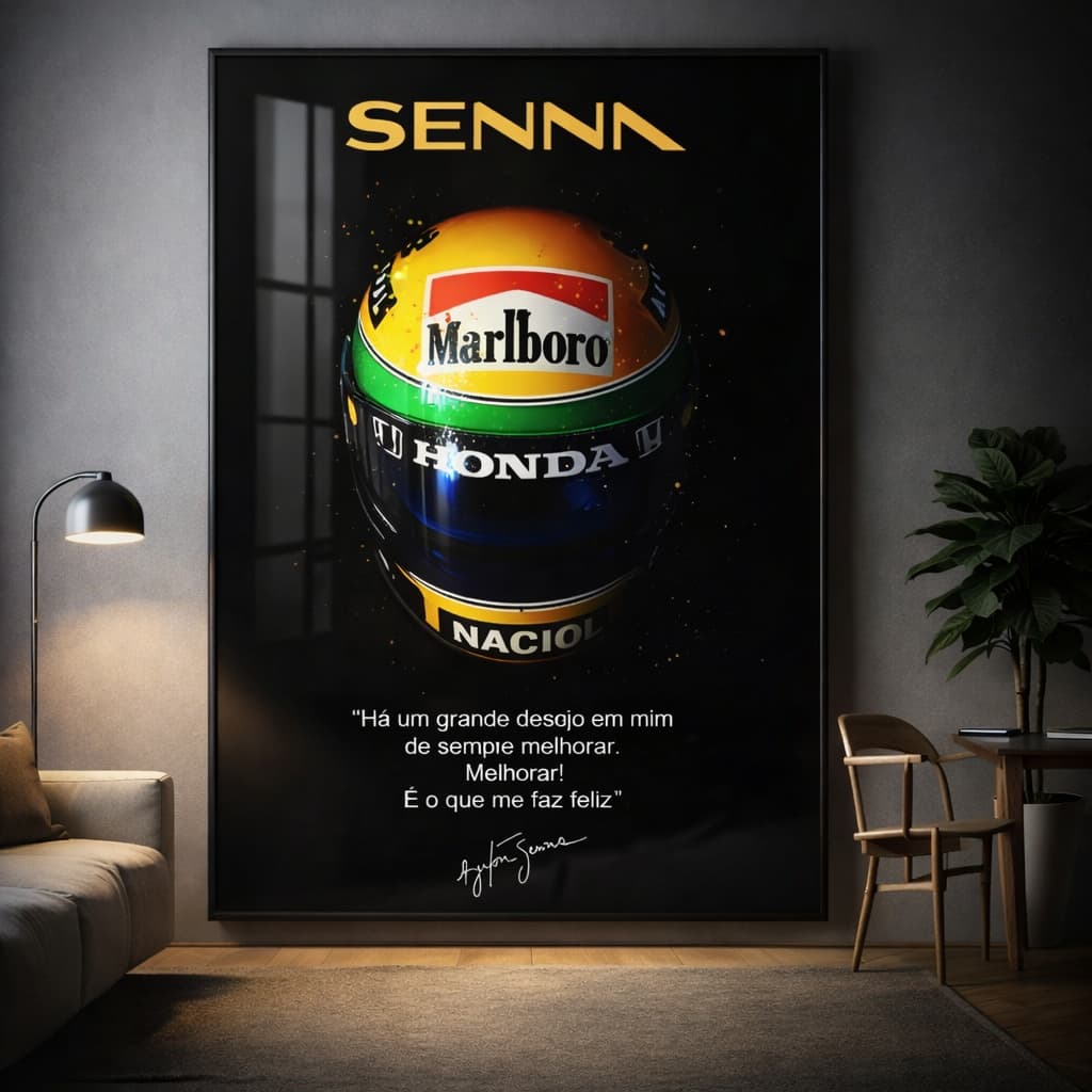 Quadro decorativo Ayrton Senna capacete Historico idolo Brasileiro F1 112x82 Cm Grande 4k full hd vp