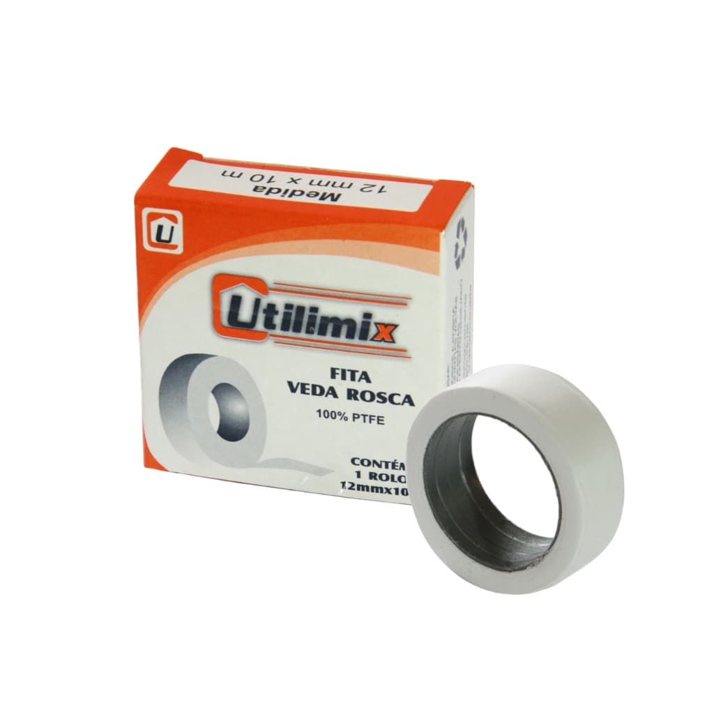 Fita Veda Rosca Teflon Para Torneiras, Chuveiros, e Hidráulicas em Geral, Branca 12mm x 10 Metros Utilimix