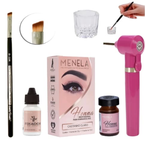 Kit Design Sobrancelhas Menela Henna Mixer Pincel e Copo Dappen