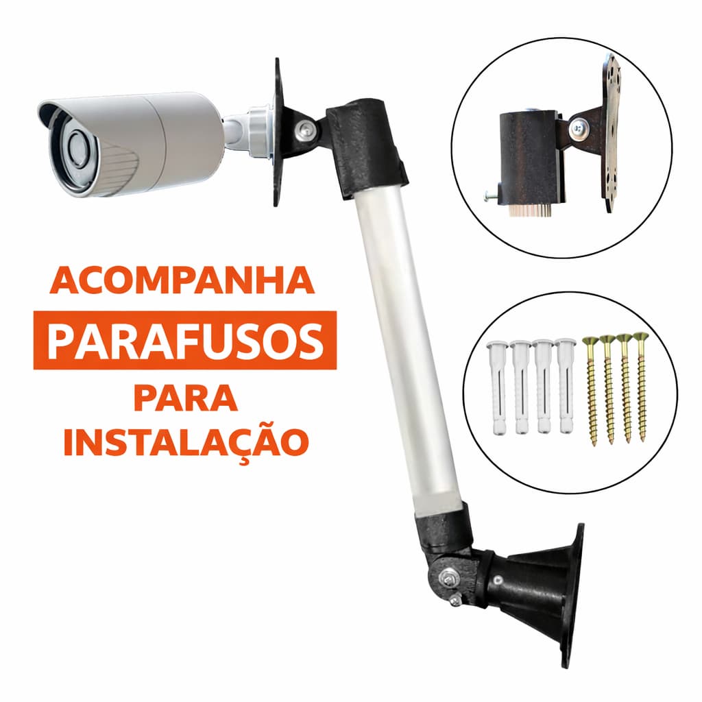 Suporte Extensor Câmera De Segurança Articulado 40cm + Parafusos e Buchas para Fixação