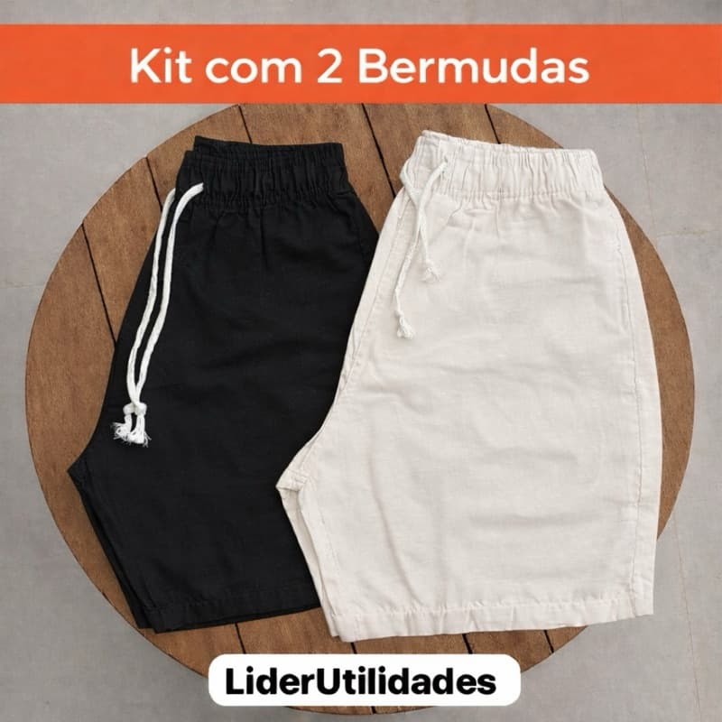 Kit 2 Bermudas Mauricinho  Masculinas Casual Conforto com Cordão Ajustável – ENVIO IMEDIATO ✅