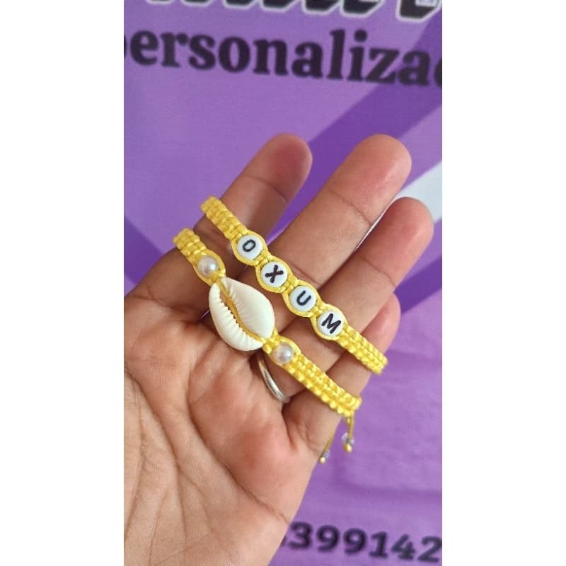 Pulseira de Macramê Personalizada com Nome e Búzio – Ajustável e Artesanal