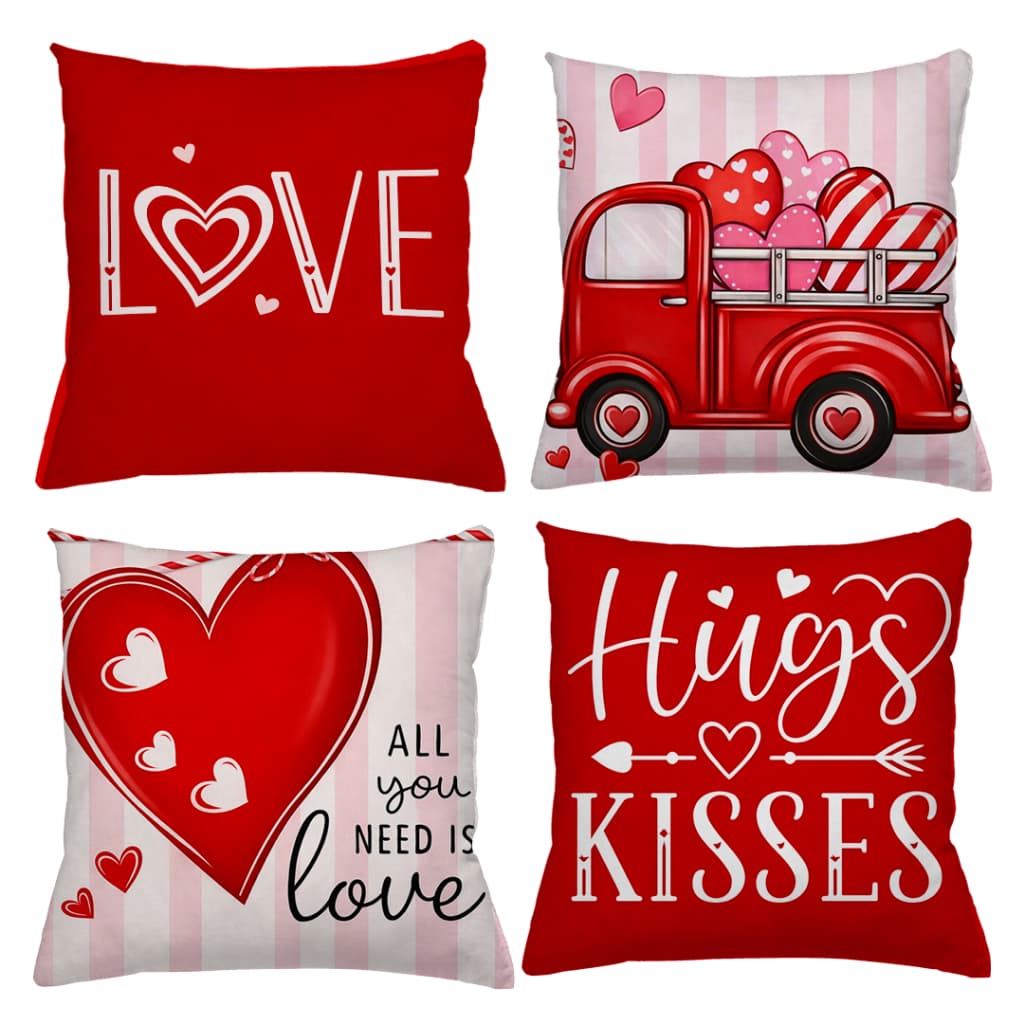 KIT 4 CAPAS DE ALMOFADAS DECORATIVAS CORAÇÃO AMOR LOVE DIA DOS NAMORADOS - TAMANHO 45X45