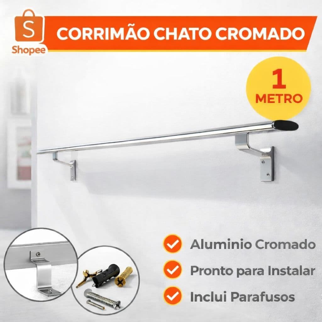 Corrimão Aluminio Chato 1 Metro Completo Acabamento Moderno