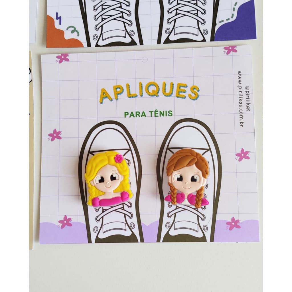Aplique para Tênis Infantil Princesas, Acessório de Calçado Menina, Par Aplique Escolar, Acessório