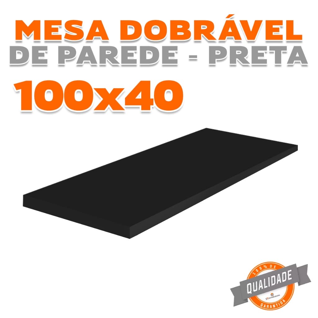 Mesa Dobrável de Parede Preta 100x40 MDF Retrátil Suporta até 80KG