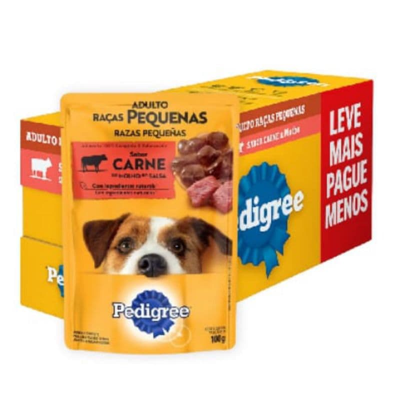 Sachê Pedigree Cães Adulto Raças Pequenas Sabor Carne Caixa 18 unidades