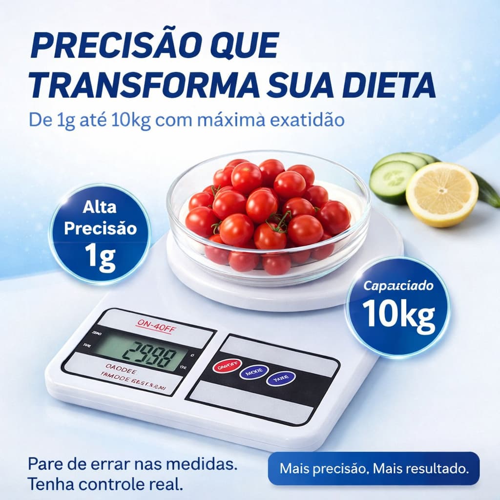 Balança Digital de Cozinha 10kg 1g Alta Precisão para Dieta Fitness Nutrição com Função Tare