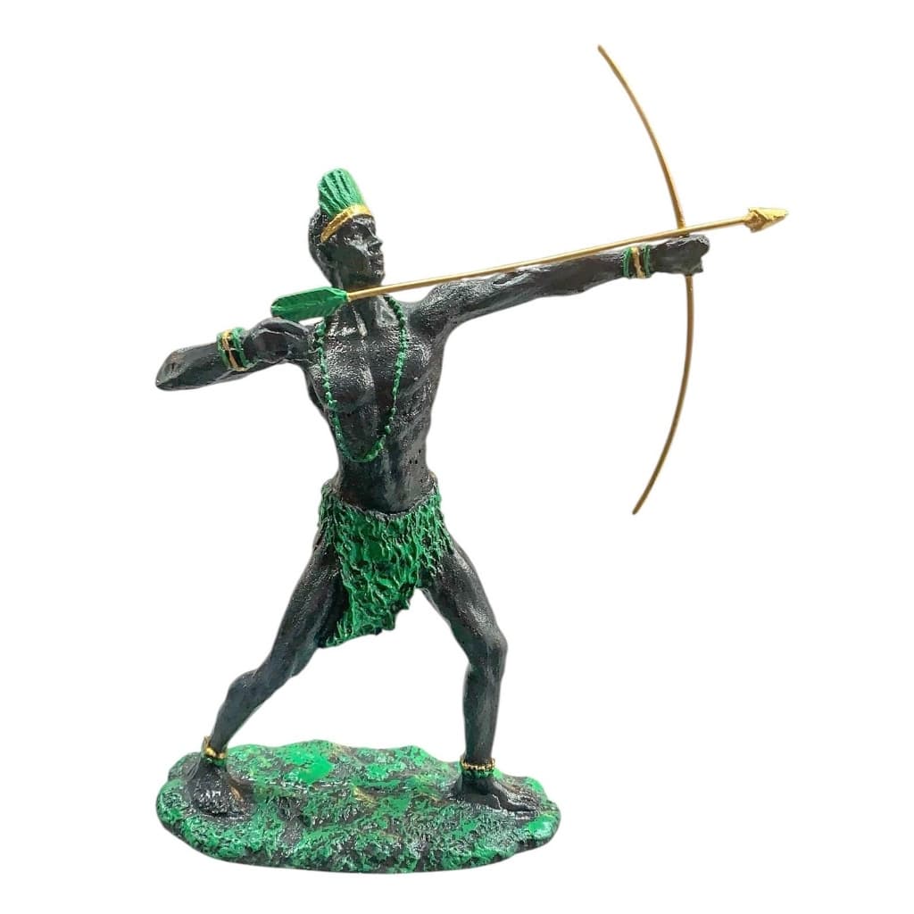 Imagem Oxóssi Orixá Indio Estatueta em Resina 28cm Vestes Verde