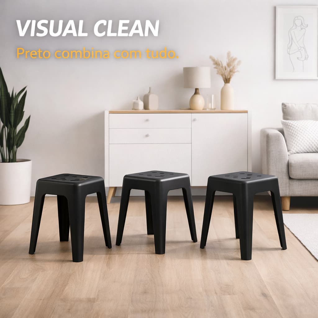 Kit 4 Banquetas Pretas Reforçadas 120kg – Empilháveis, Resistentes e Uso Profissional | UrbanBlock Elite™