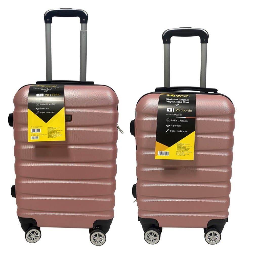 Kit 2 Malas de Viagem Com Rodinhas 18'' e 20'' - Rosa Cinza Ou Preta