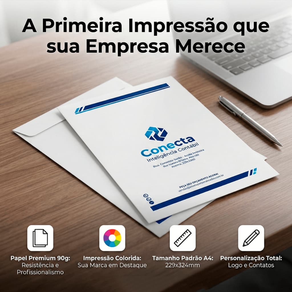 50 Envelopes Personalizado A4 Timbrado Logo da Empresa
