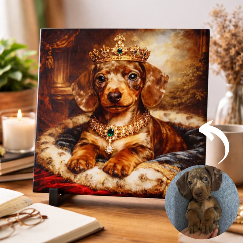 Azulejo Personalizado com Foto do Pet Estilo Rei – Cerâmica 15x15 e 20x20 | Retrato Real Pet