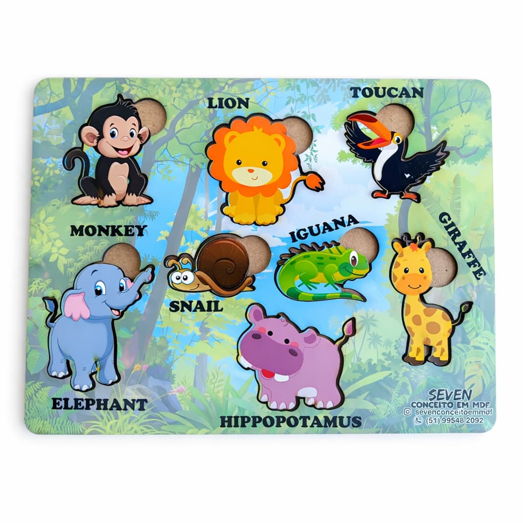 Brinquedo Jogo Encaixe Quebra Cabeça Animais Frutas Educativo Pedagógico Infantil MDF Criativo