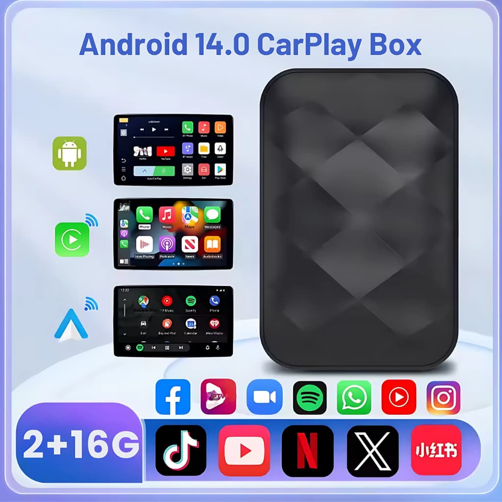 Transforme Central Multimídia em Android 14 13 ou CarPlay Auto Sem Fio PlayStore APP YouTube Netflix
