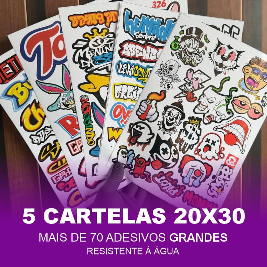Kit 5 Cartelas Adesivos Vinil 30x20cm Moto Carro Bike À Prova d’Água Alta Fixação