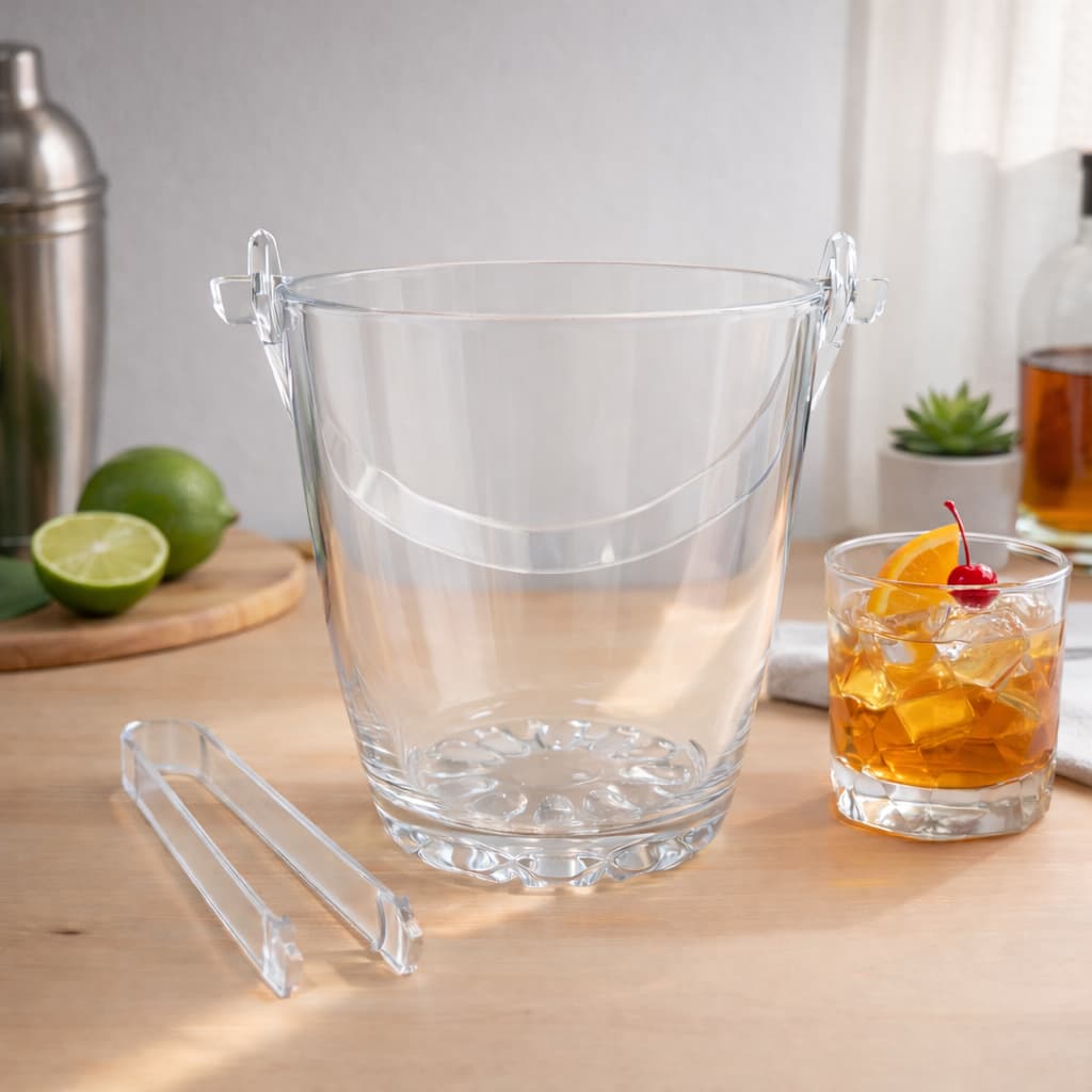 Balde de Gelo de Vidro Premium com Alça e Pegador de Acrílico – Ideal Para Mesa Posta e Drinks