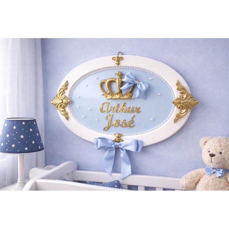 Porta Maternidade Bebê Príncipe com Coroa Quadro Personalizado enfeite de maternidade