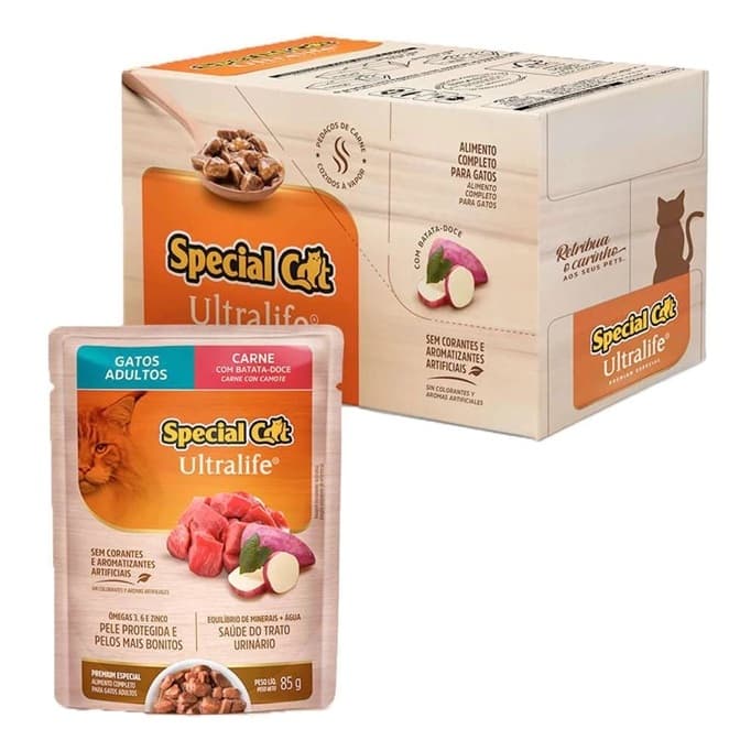 Special Cat Sachê Carne 85g - Ração Úmida para Gatos | Kit com 3, 6 ou 12 Unidades