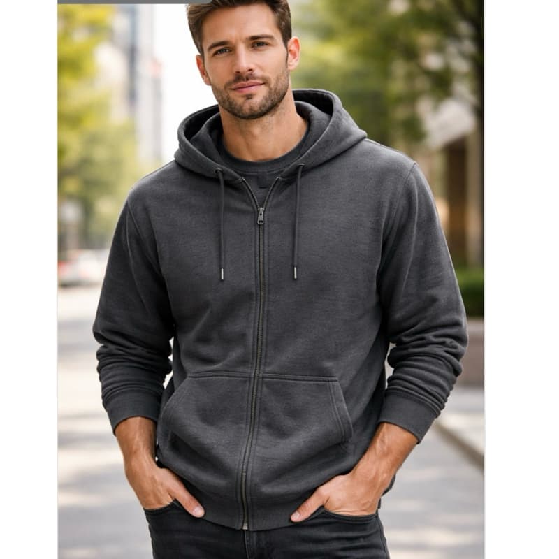 Josty Moletom Com Ziper Masculino e Feminino Confortável Cinza Liso para Uso Diário