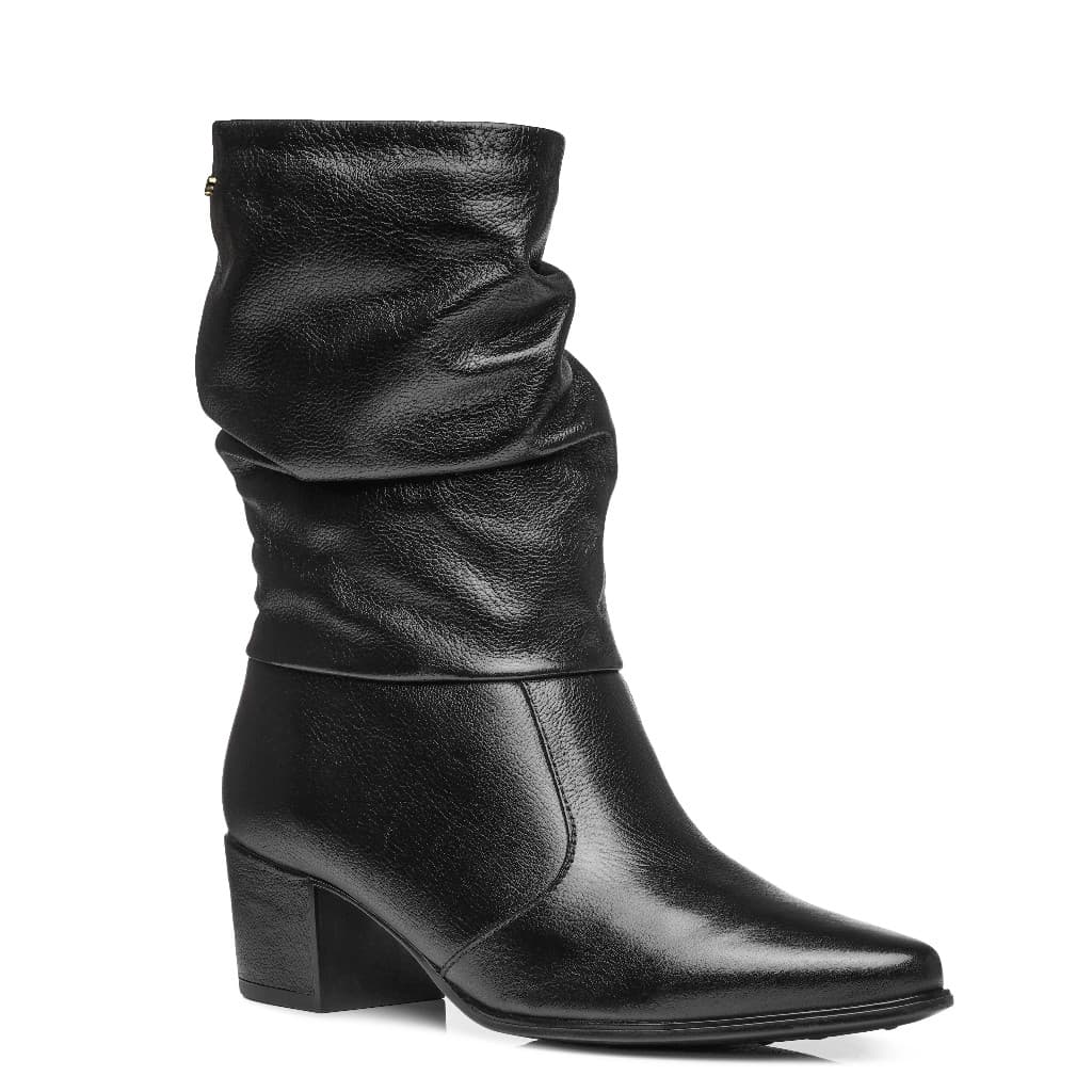 Bota Pegada Slouchy Cano Médio Com Salto Moderno Casual Couro Legítimo