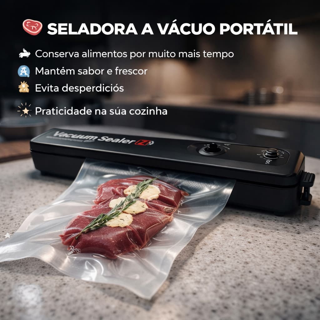 Seladora Eletrica a vácuo Doméstica Conserva Alimentos Carnes Embalagem Saco Plástico Bivolt