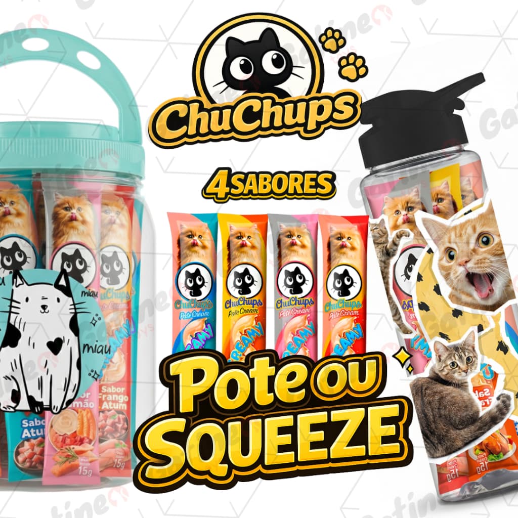 Petisco para Gatos ChuChups Creamy Snack Tipo Churu Alta Palatabilidade Kit 20 24 ou 40 Tubetes Sabores Pote Squeeze