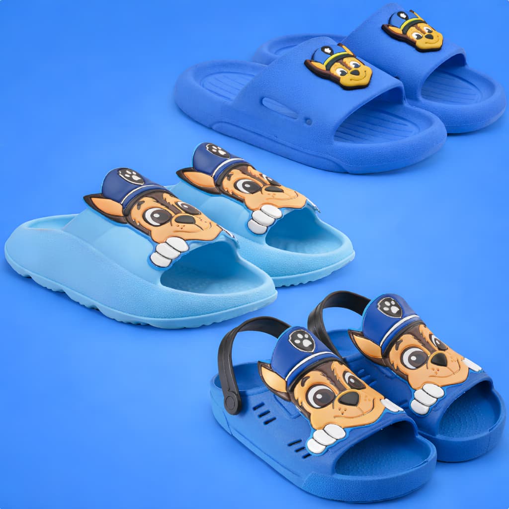 Kit 3 Pares Sandália Infantil + Slide Nuvem + Papete Confortável Menino Patrulha Azul Marca Nexa