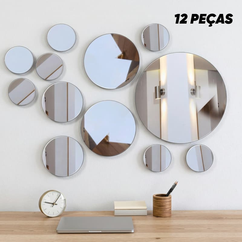 Espelho Grande Decorativo Redondo 12 Peças Vidro Cristal Imagem Nítida para Decoração