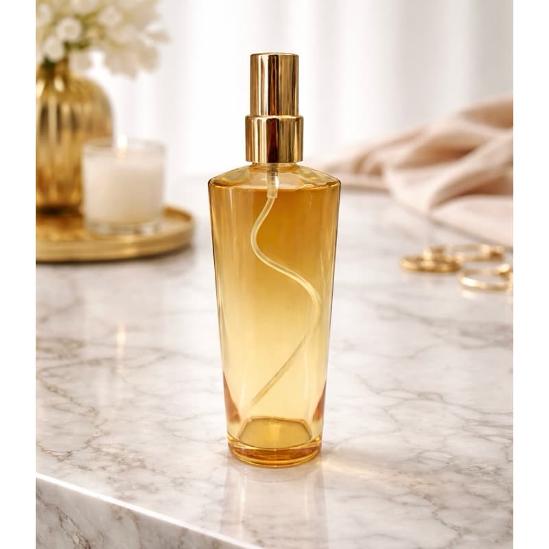 Frasco de vidro para perfumes Dourado 110ml com válvula dourada