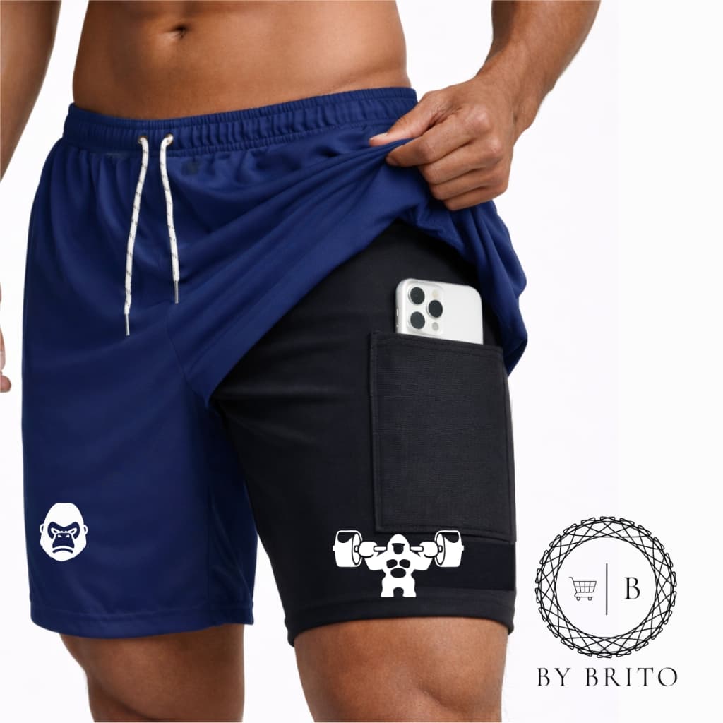 Bermuda Shorts Compressão 2 Em 1 Dry Fit Com Elastano KONG, Ideal Para Treinos, Academia