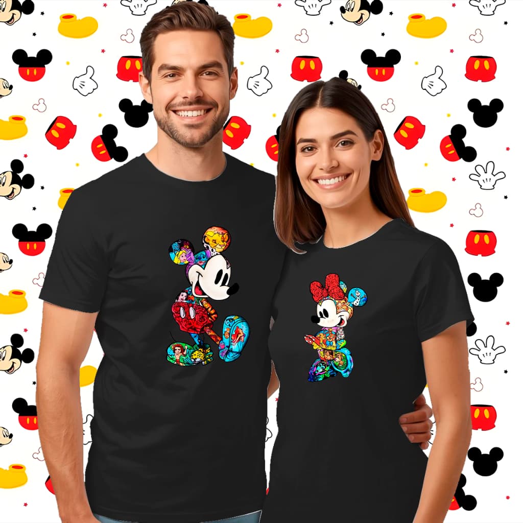 Camisa Adulto Estampa Personalizada Kit Casal Mickey e Minnie 100% Algodão T-shirt Envio Imediato.