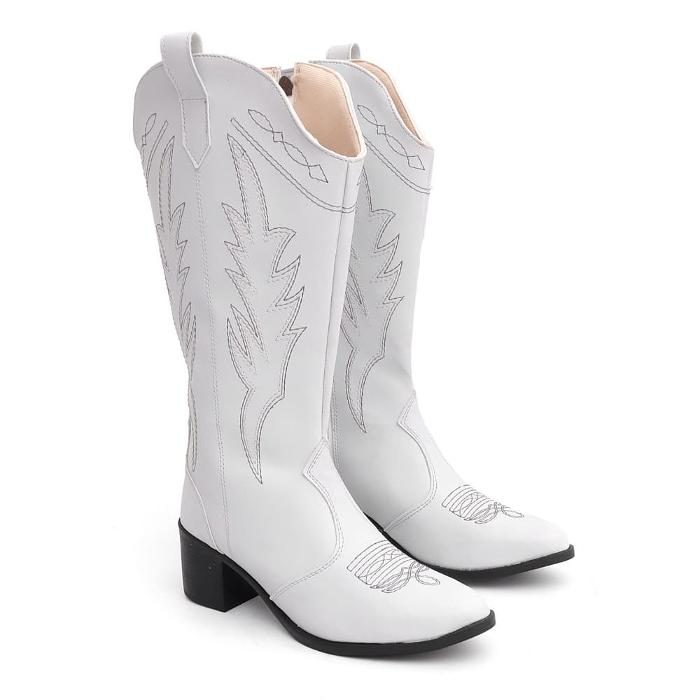 Bota Texana Western couro Country Feminina Bordada bota Rodeio Feminina cor Branca bico fino