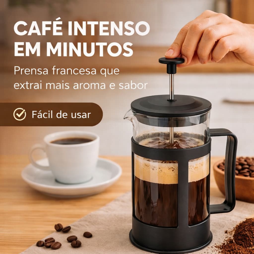 Cafeteira Francesa 300ml Prensa Francesa Vidro Café Chá Infusões Manual Preta