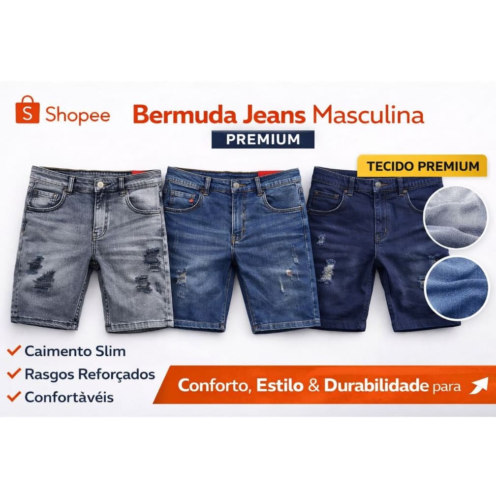 Bermuda Jeans Masculino Detroyed Slim Moderna Alta Qualidade