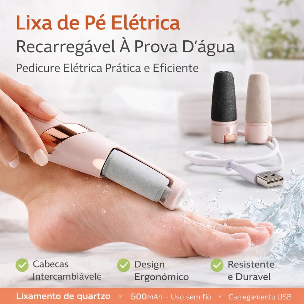 Lixa de Pé Elétrica Recarregável USB Removedor Calos Pedicure Elétrica Profissional à Prova D'Água