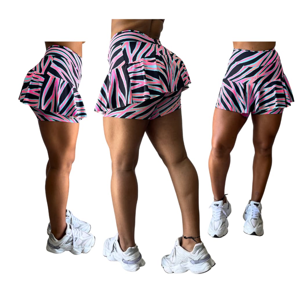 Short Saia Feminino Fitness Estampado Cintura Alta Academia Treino Corrida Moda Fitness