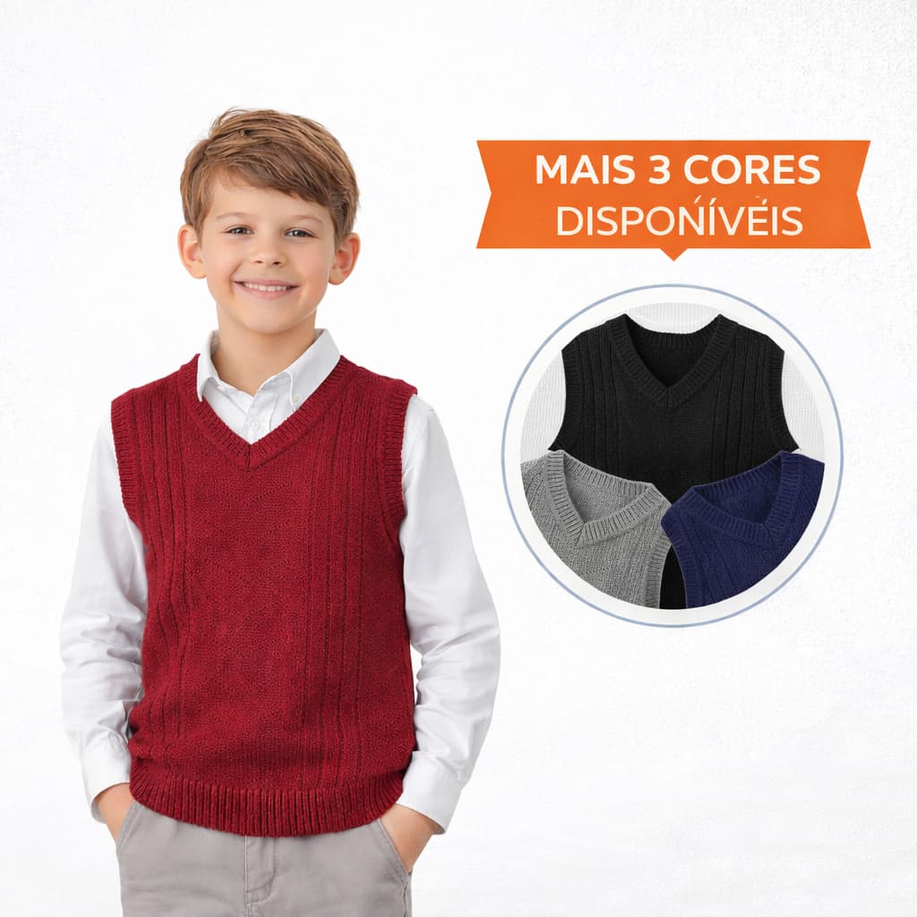 Colete Infantil Tricot Masculino Premium – Varias Cores Disponíveis  2 Até 12 Anos