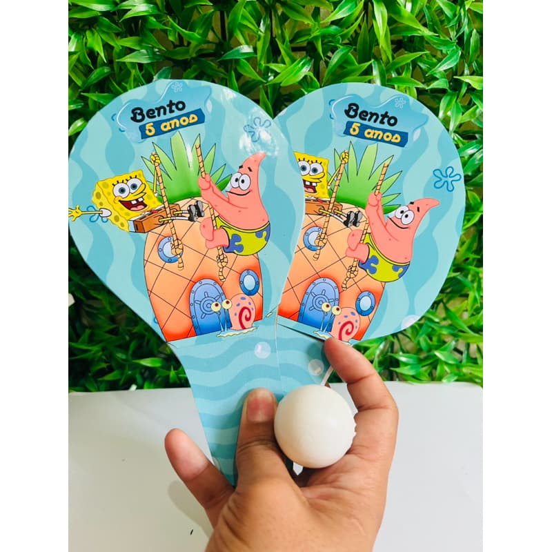 Lembrancinha Bob Esponja Personalizada com Bolinha | Raquete Ping Pong Festa Infantil Aniversário