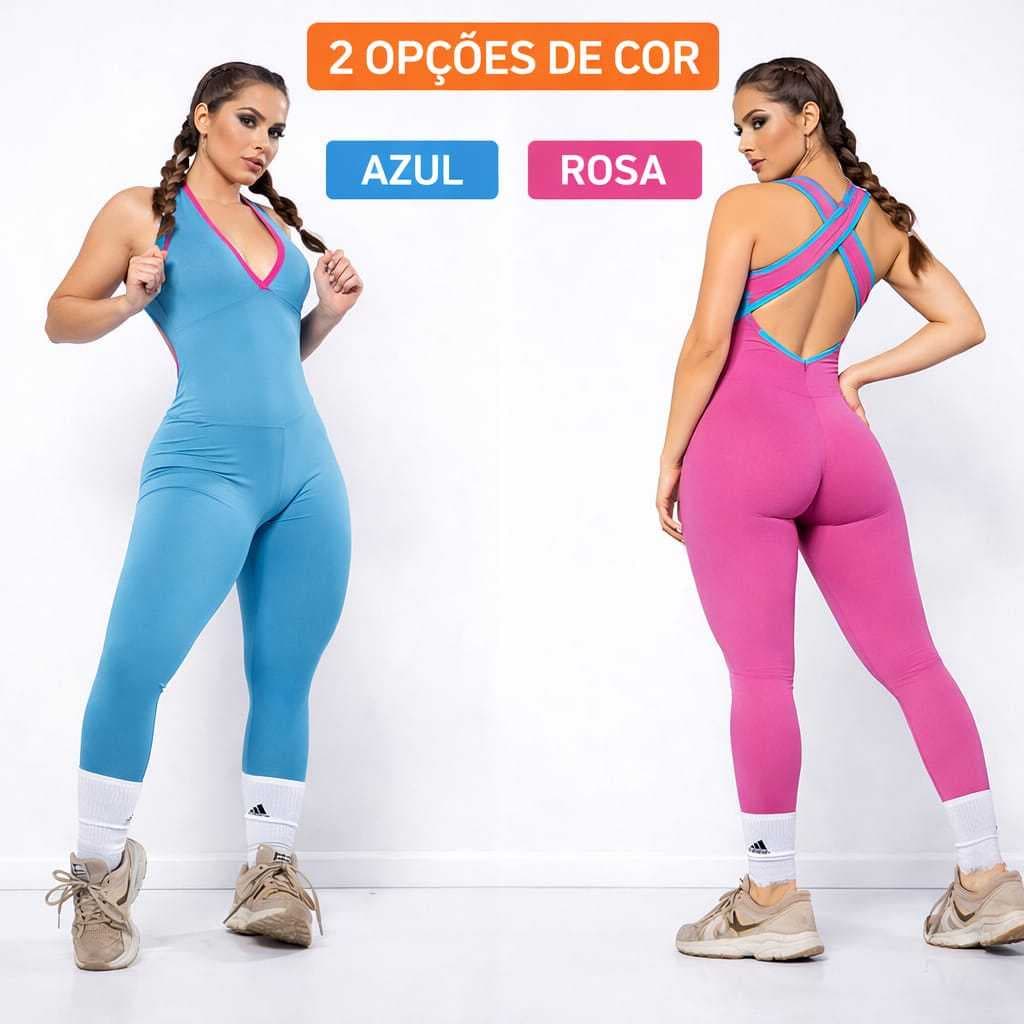 Macacão Fitness Feminino Longo Suplex Academia Sem Bojo Roupa Fitness Treino