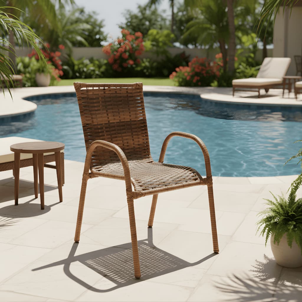 Cadeira de Junco Jardim Área de Lazer Piscina Estrutura 100% Aço Industrial Vime Sintético