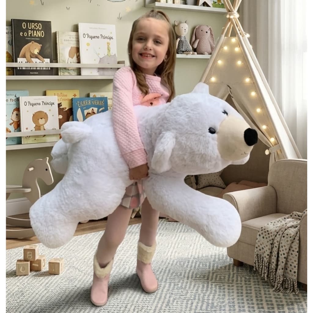 Urso Polar Fofinho Gigante 80cm Branco Decoração Infantil Antialérgico Presentes Fofos e Macios
