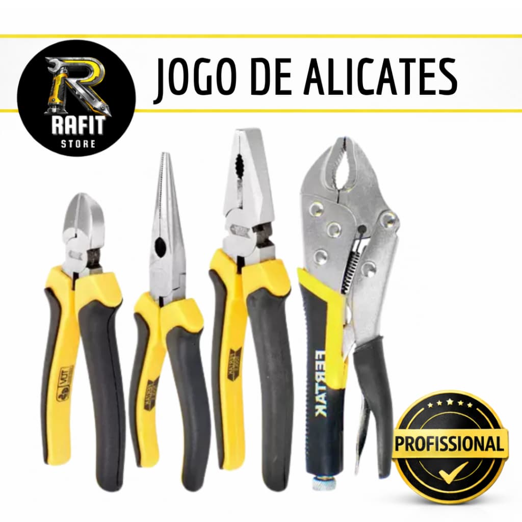 Kit Alicates Profissional Universal Bico Corte Meia Cana e Pressão Ferramentas Resistentes Duradouro